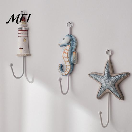 Wall Hooks for Clothes Wooden Hook, Mediterranean Style Decorative Coat Sturdy Creative Hook Durable Hanger Home Decor Keys Umbrellas Scarves