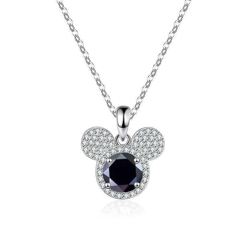 Bague Ringen Pandantiv Argint Sterling S925 1 Carat Moissanite Diamant Colier Modă Femei Bijuterii de Lux Cap Șoarece Mickey