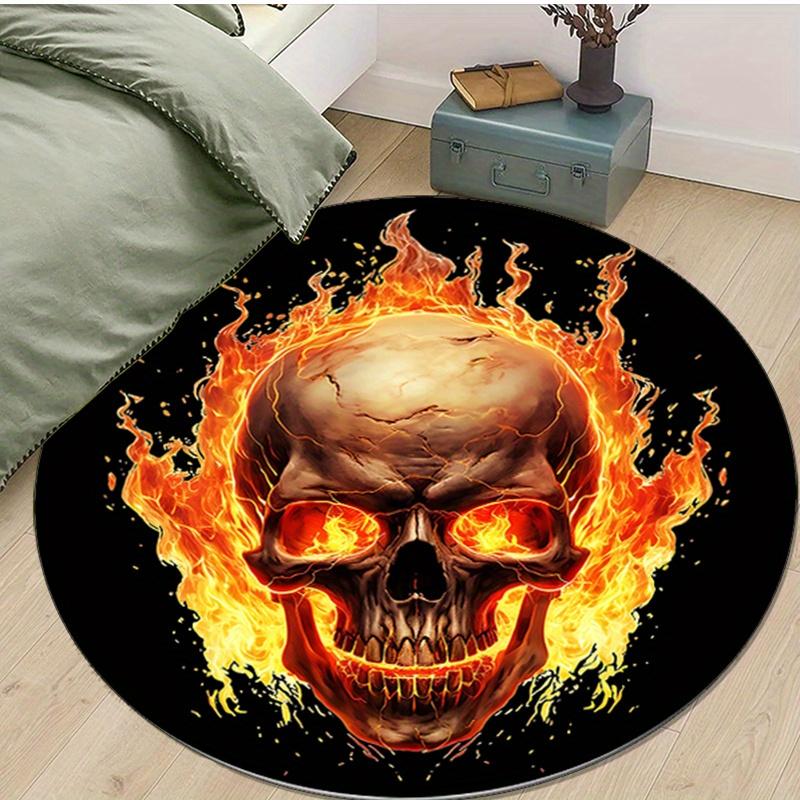

Круглый ковер Crystal Velvet с принтом Горящий череп - Нескользящий, 100% полиэстер, Дерзкий дизайн с пламенем для декора спальни и гостиной, Компактный S 80cm