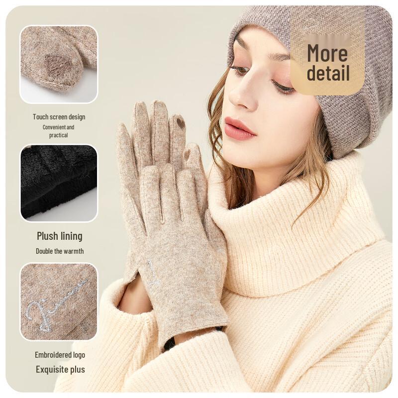 JIUMU Women's Lamb Wool Winter Touchscreen Gloves