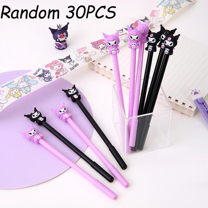 Sanrio 12/ 30PCS Black Kuromi Anime Gel Pens Cute Fairy Character Design 0.5mm Black Ink Ideal for Playful Gifts Office Signature Pen, Back School