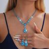 French Zirconia Water Drop Earring & Necklace Set - Elegant, Retro Clavicle Chain for a High-End Look