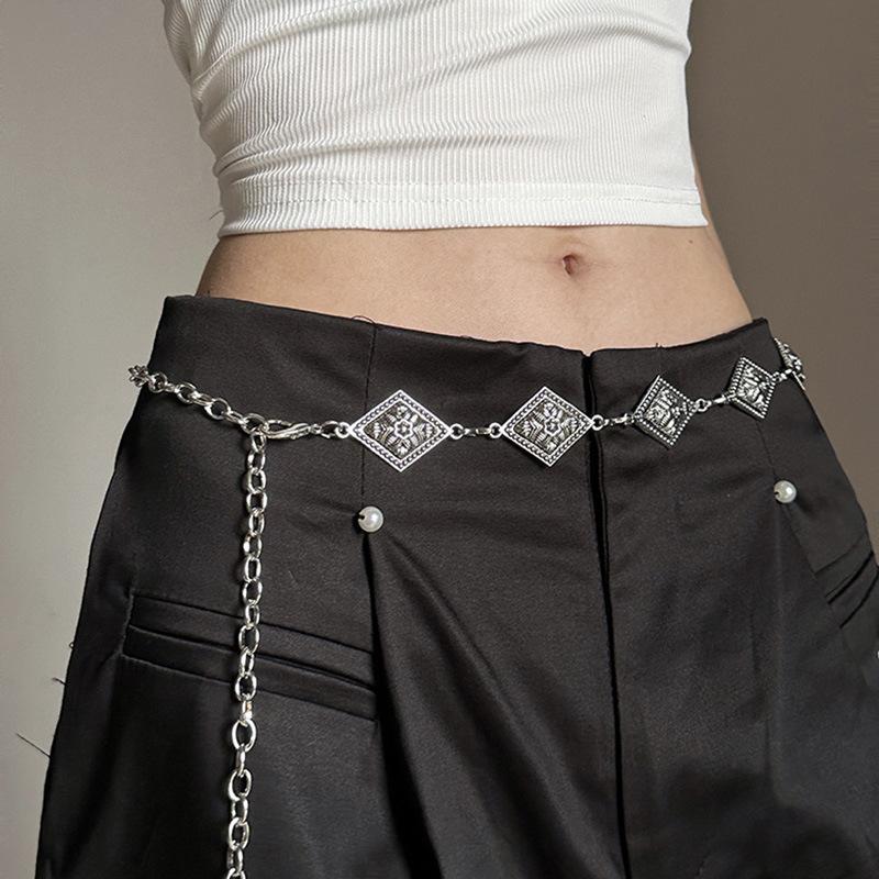 

Панк Стиль Ретро Металлическая Поясная Цепь Женская Тренд Этнический Стиль Поясная Цепь Резная Ромбовидная Цепь Тонкий Пояс серебряный