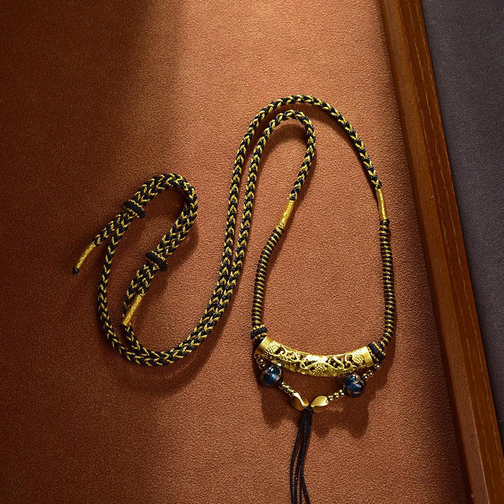 High-End Tibetan Handmade Braided Thangka Jade Amber Pendant Necklace Cord