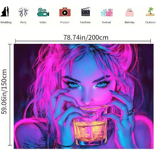 BlissYard Blacklight Tapestry Bedroom Cool Cute Girl Anime Wall Tapestry Aesthetic UV Reactive Purple Tapestries Glow In The Dark Art Wall Hanging