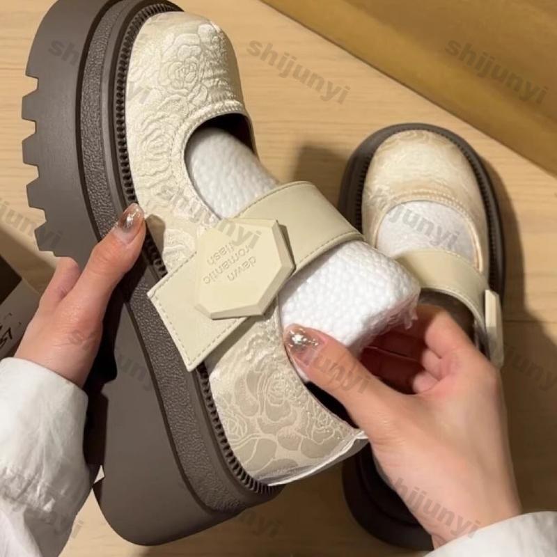 Women Fashion Black Mary Jane Shoes Spring Outdoor Female Fashion Thick Sole Non Slip Platform Increase Thick Sole Single Shoes