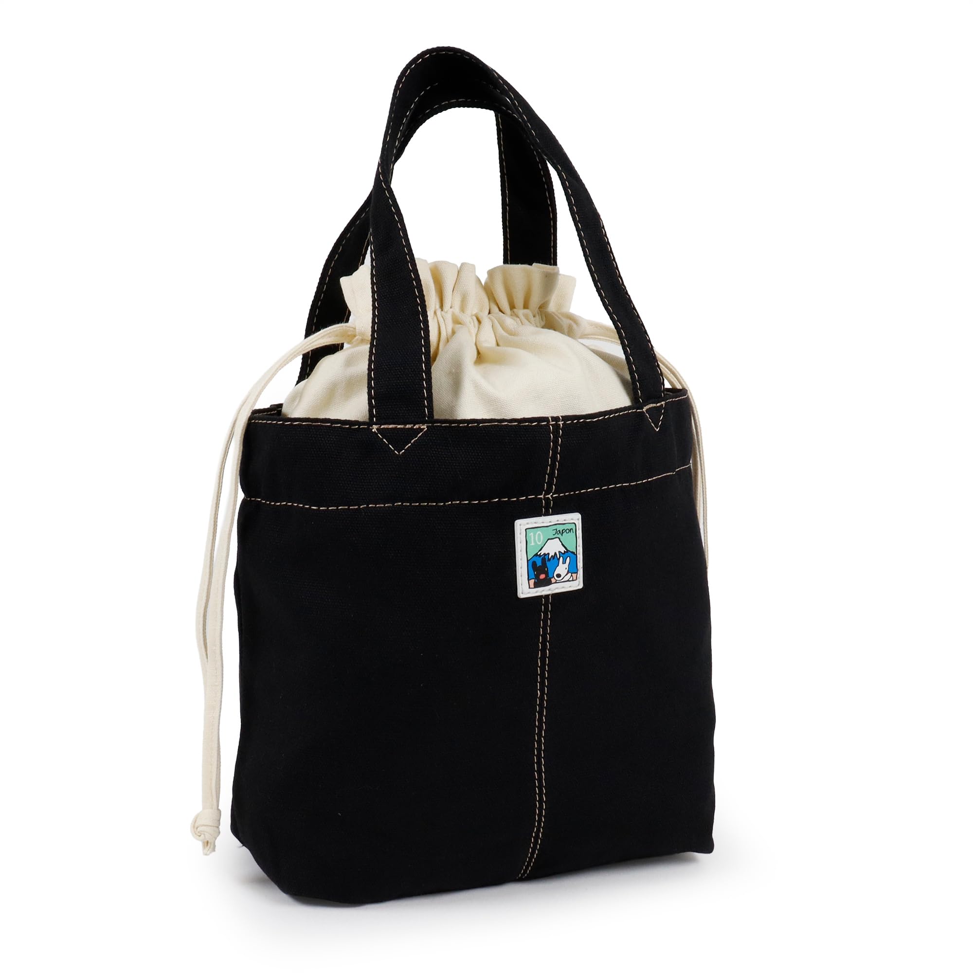 and Small Tote Bag for Lunch Mount Fuji Lisa and Everyday Use [Lisa Gaspard] Women, Drawstring, Bag, Design, Gaspard, Cute, (Black) чёрный