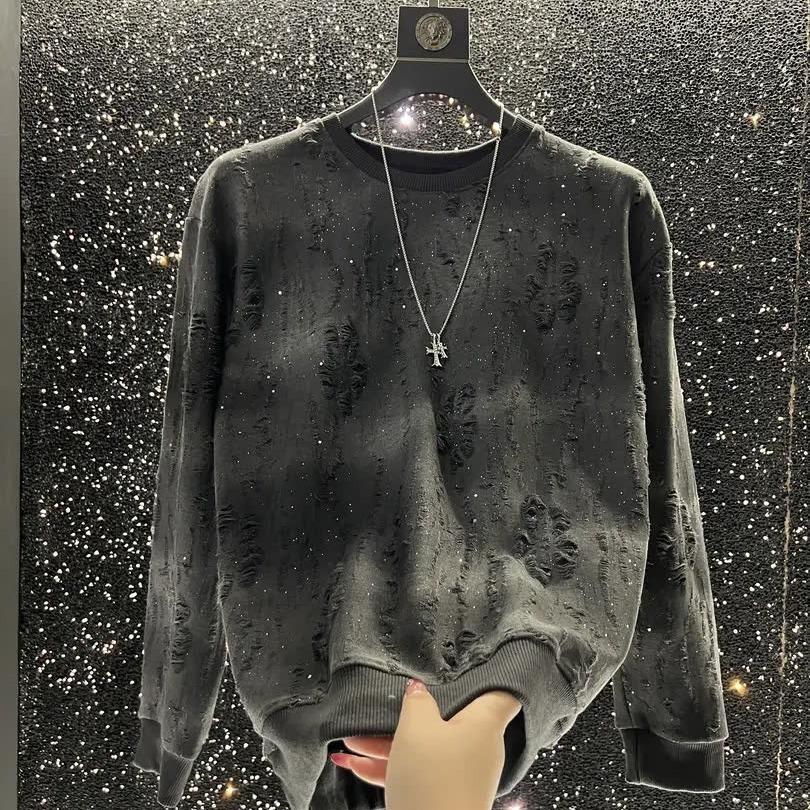 Trendy Men s Round Neck Long Sleeve Light Luxury Sweatshirt XXL