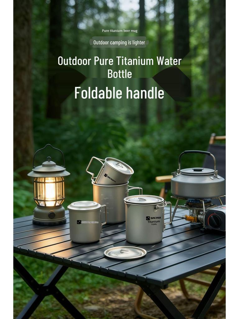Leichte faltbare Reisetasse aus reinem Titan für Camping & Outdoor-Tee