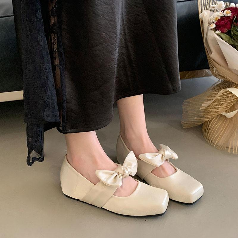 Fashion Female Butterfly-Knot Footwear Silk Women Mary Janes Shoes With Height Increasing Soft Fashion Shallow Ladies Flats Shoes