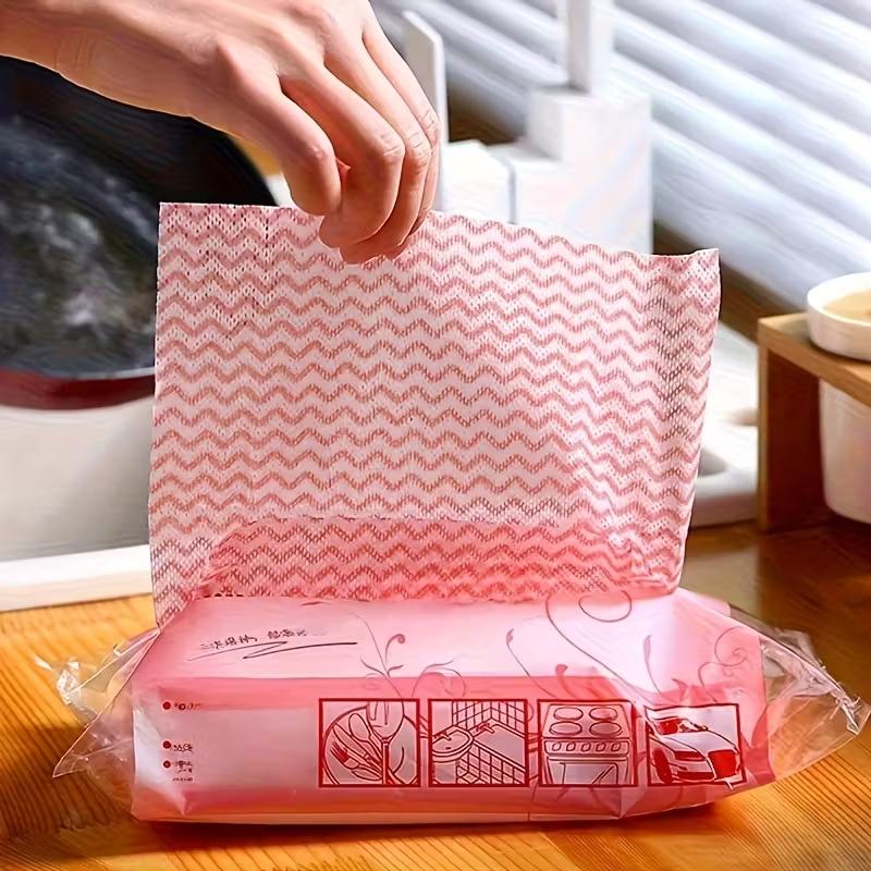 1pack Disposable Non Woven Fabric Rags Portable Pink Disposable Dishcloth Pull Out Oil Proof Cleaning Cloth Kitchen Accessories