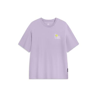 Lining X Disney Oswald Series Letter Print Cartoon Pattern Round Neck Loose Short Sleeve T-Shirt Unisex Tops Smoky-Purple AHST317-6