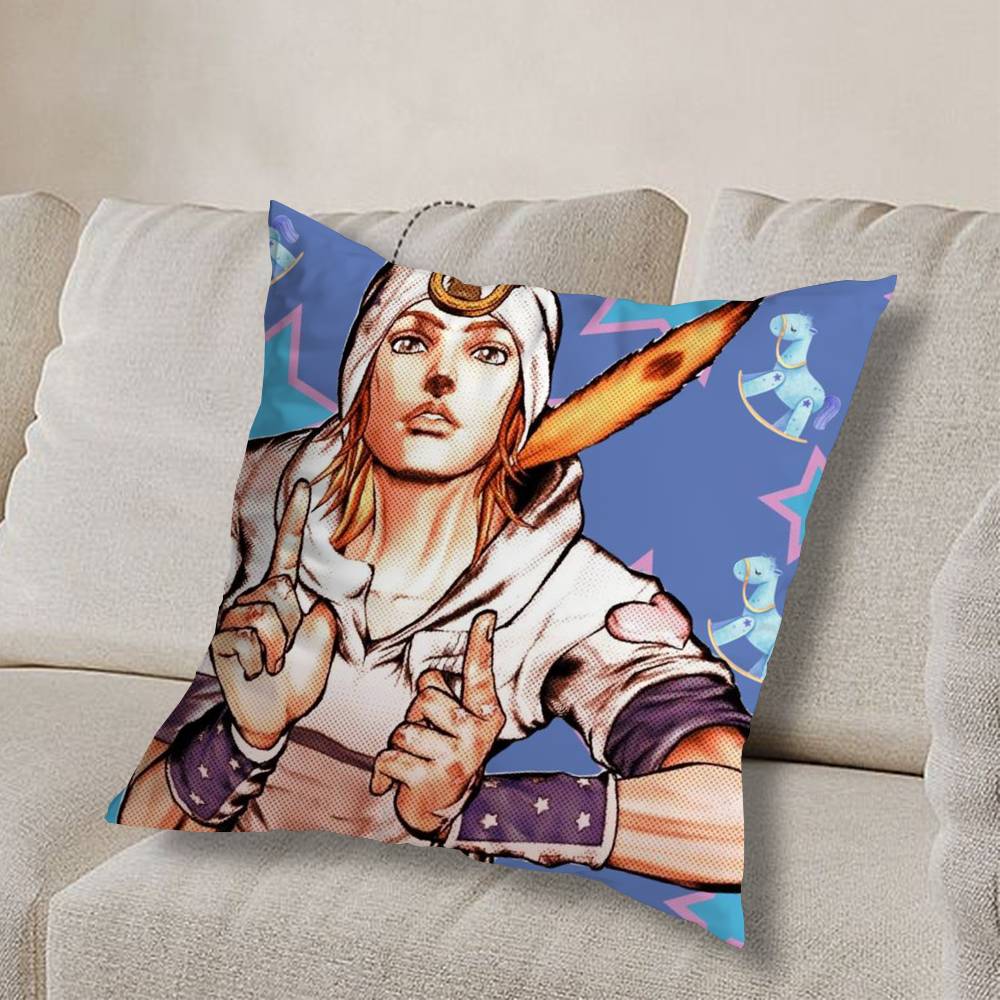 cute J-Johnny Joestar Jojo COOL Pillow Case Anti-dustmite Pillowcase Invisible zipper silky short plush Sofa cushion cover