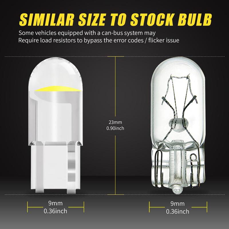 T10 LED W5W Canbus Glass COB 6000k Reading Dome Lamp Marker Wedge License Plate Light Bulb 168 194 192 DC 12V White Red
