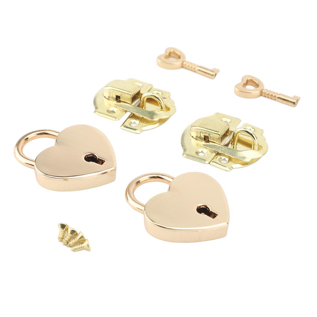 2 Sets Wooden Box Hasp Latch Padlock Set Antique Zinc Alloy Hasp Clasp Latch and Heart Shaped Padlocks with Keys