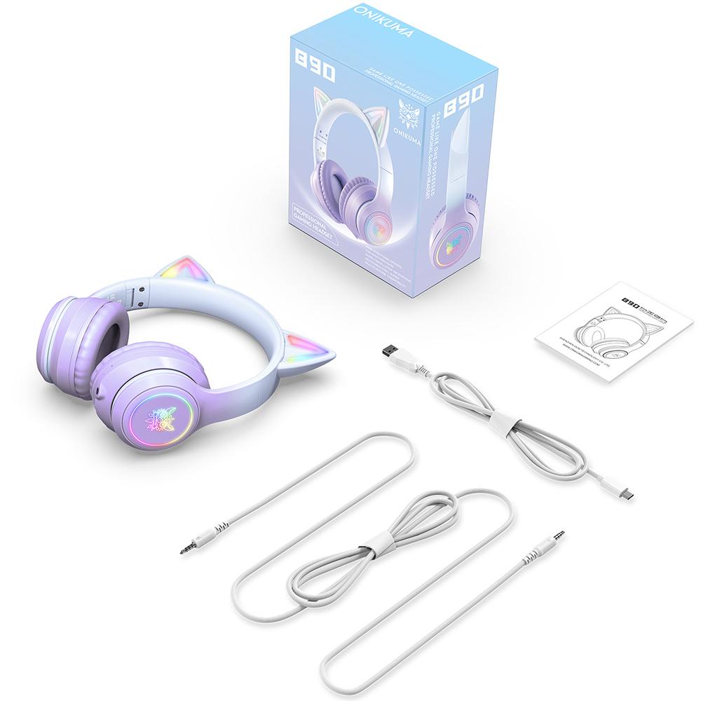 Casque Bluetooth sans fil ONIKUMA B90 Oreilles de chat, Lumières RVB, Microphone HD
