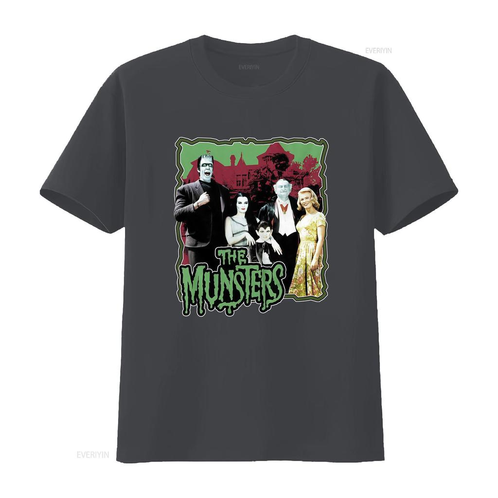 Vintage Retro The Munsters Classic Monster Family Tv Show Print Casual T Shirt Vintage Washed Homme Fashion Stretched Slightly
