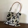 Vintage Ins Texture Black White Contrasting Jacquard Fabric Cowhide Rope Bag Underarm Shoulder Cosmetic Female