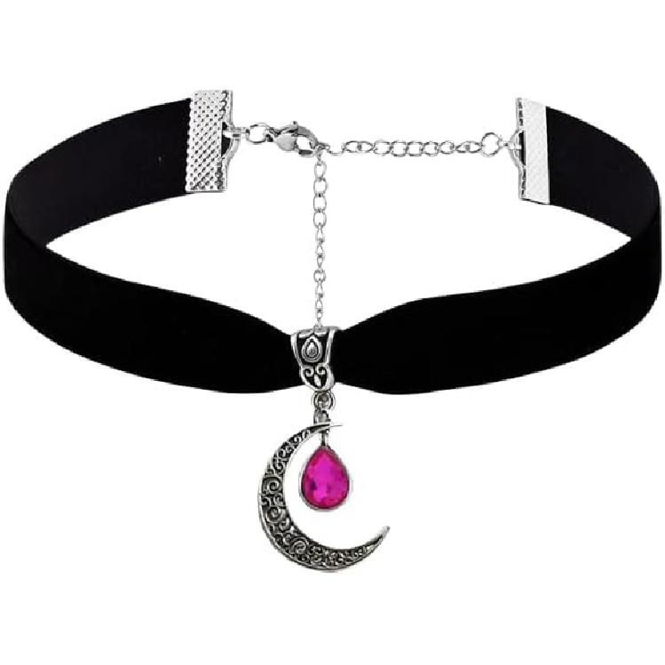 Rrdaily Gothic Moon Crystal Necklace Punk Style Moon Pendant  Crescent Necklace Dark Gothic Necklaces Costume Jewelry New Year Jewelry for Women