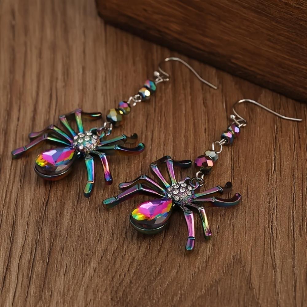 Bohemian Style Spider Design Drop & Dangle Earrings - Fashion Creative Shiny Zinc Alloy with Glass Mosaic for Women Daily Wear