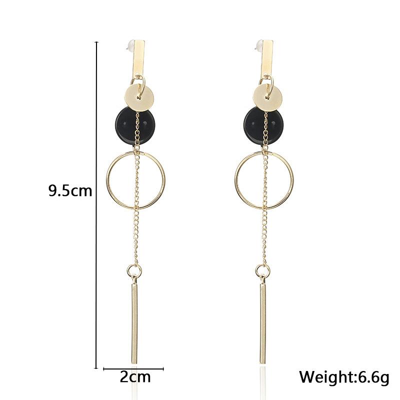 Black Round Hanging Earrings for Women Gold Color Link Tassel Earrings Bohemian Dangle Earrings Korean Fashion Ear Jewelry