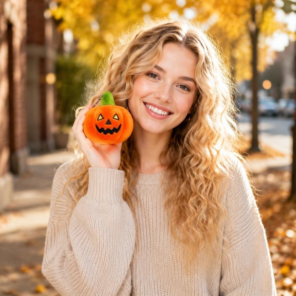 Funny Pumpkin Plush Keychain Toy - Soft Stuffed Doll with Random Expression, Halloween Accessory