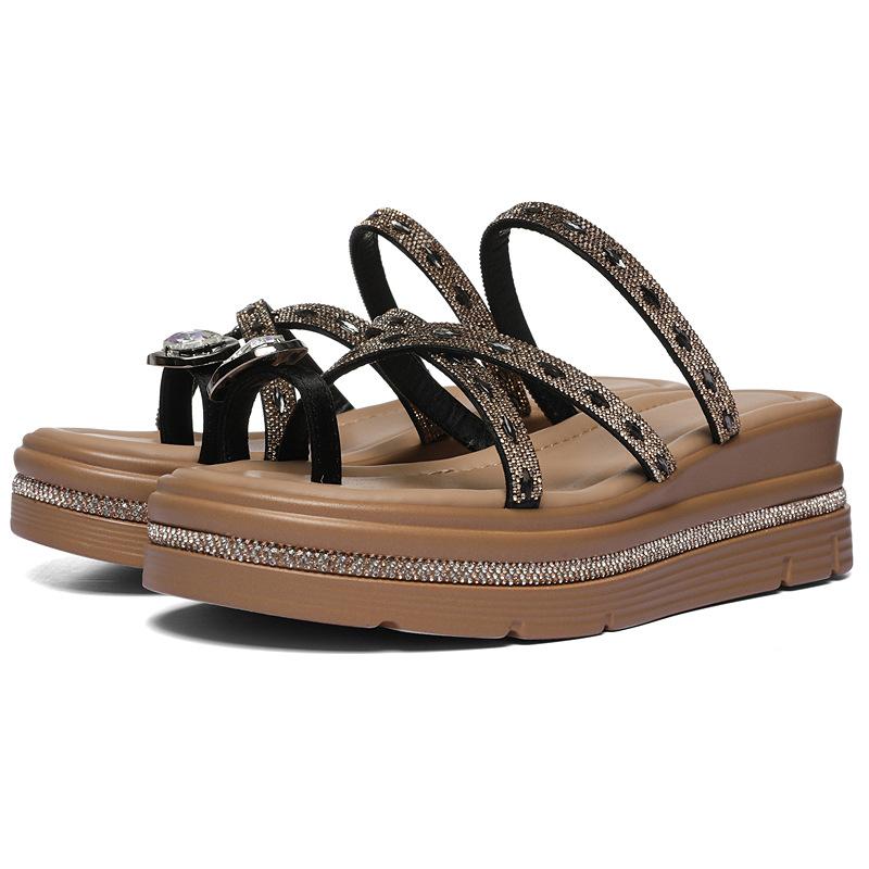 Light Luxury Rhinestone Slope Heel Roman Shoes New Platform Sole Single Shoes Soft Sole Ins Wind Commuting Shallow Mouth Versatile Sandals