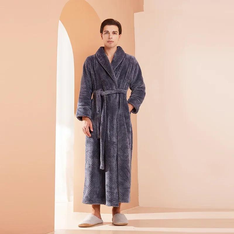 Casual Autumn and Winter New Couple Bathrobe Pajamas Trendy Men and Women Loose Thickened Long Flannel Long Pajamas