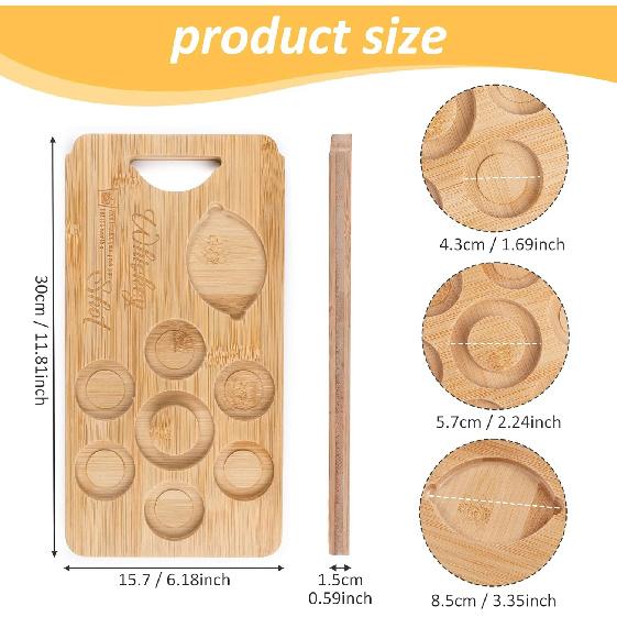Whiskey Shot Board Shot Glass Holder Wooden Bar Serving Tray with Salt Rim, Bar Gifts for Men, for Drinkers