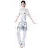 Spring/Summer Retro Ink Print Cheongsam & Trousers Zen Tea Suit - National Style Beauty Salon Workwear.
