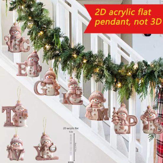 Yousheng Alphabet Snowman Advent Calendar 2025 26 Days Pink Acrylic Christmas Countdown Ornaments with Letters A to Z Cute Hanging Decor for Tree