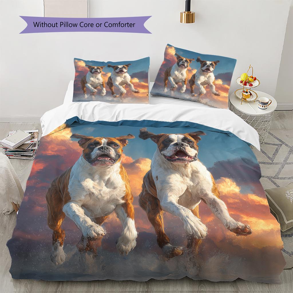 Two Boxer dogs Pattern Bedding Home Decoration Birthday Gift (1 * duvet cover + 2 * pillowcase, without core)
