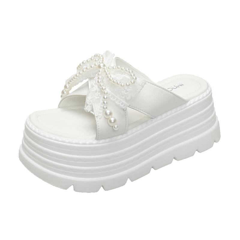 2025 Summer New Slippers Women's Lace Bow Gentle Temperament Small Fresh Wear Comfortable Beach Slippers