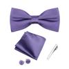 Elegante Set Regalo Uomo Papillon 4 Pezzi Papillon Monocolore Fazzoletto da Tasca Gemelli Fermacravatta Accessori per Abito Business Matrimonio Formale
