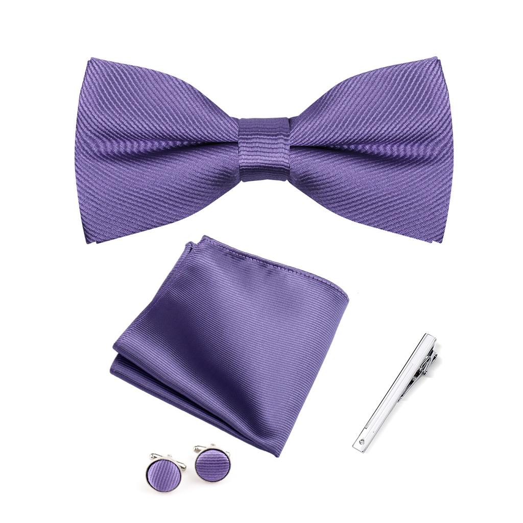 Elegante Set Regalo Uomo Papillon 4 Pezzi Papillon Monocolore Fazzoletto da Tasca Gemelli Fermacravatta Accessori per Abito Business Matrimonio Formale