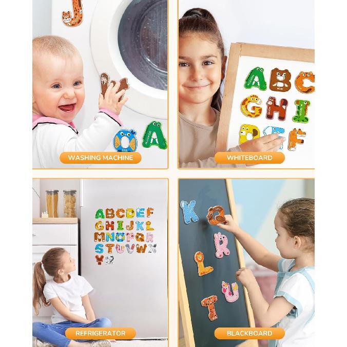 JoyCat Wooden Thick Alphabet Magnets for Toddlers Fridge Large Size Cute Animal Colorful ABC Magnetic Letters 26 Uppercase Letters Educational Toy