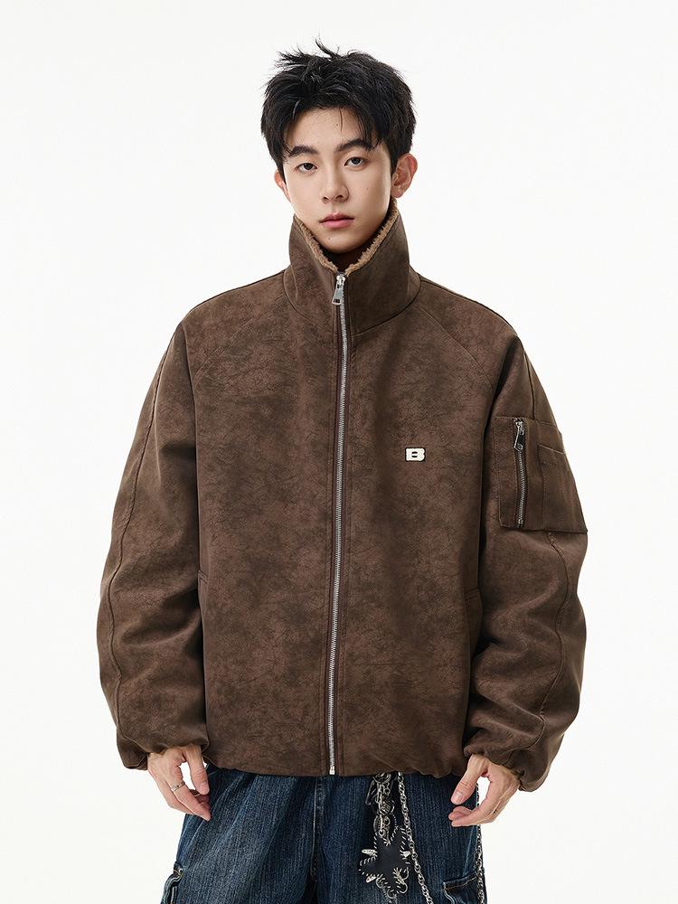 Men's Trendy Thickened Cotton Lapel Jacket for 2025 Fall/Winter - Loose Warm Motorcycle Outerwear