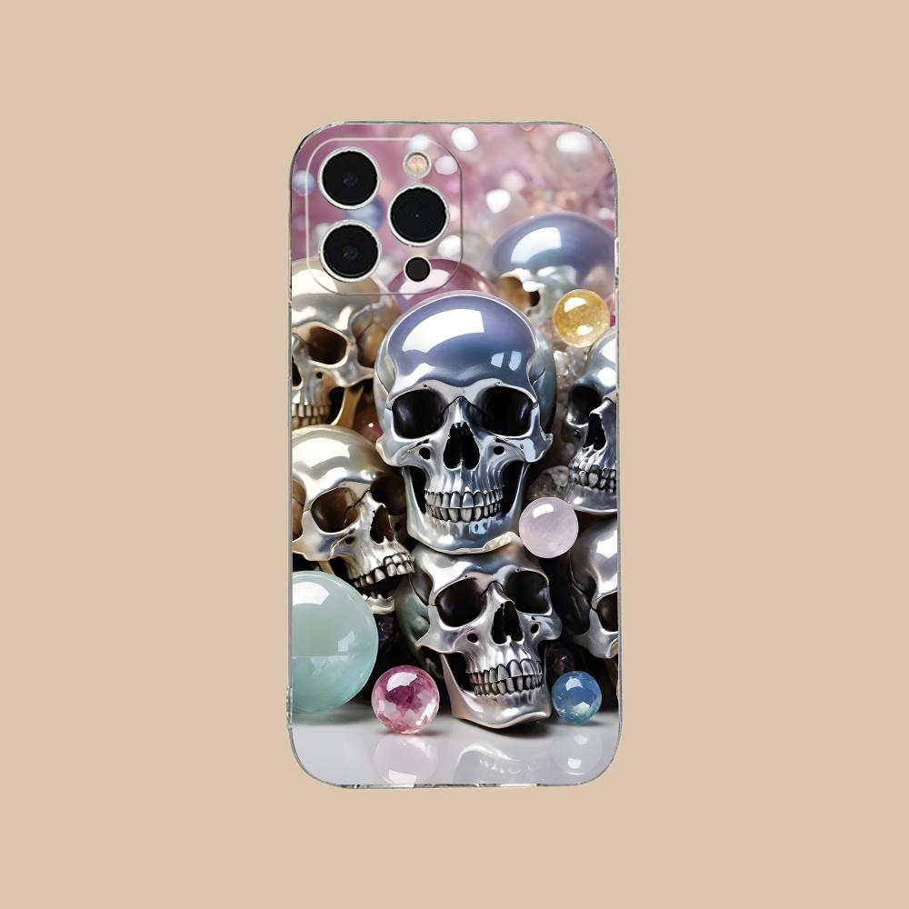 

Luxury Silver Skull Mobile Phone Case for iPhone 17 16 15 14 13 12 11 X XR XS Air Pro Max Plus Mini Clear Colorful Cover Cover iPhone XS Max