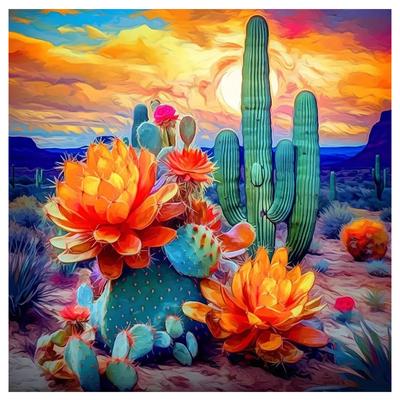 5d DIY Diamond Painting Cross Stitch Watercolor Cactus Flower Scenery Diamond Embroidery Mosaic Full Round Drill Home Decor Arts