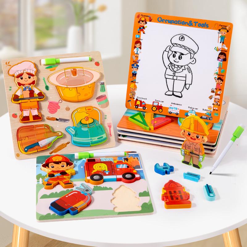 

3D Puzzle and Drawing Board - Early Childhood Educational Wooden Toy for Ages 3-6