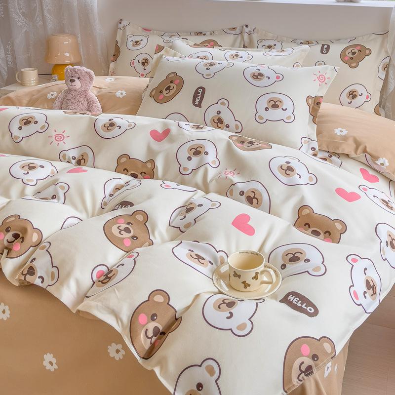 Bedding Four-piece Set Printed Washed Sheets Quilt Cover Pillowcase Set