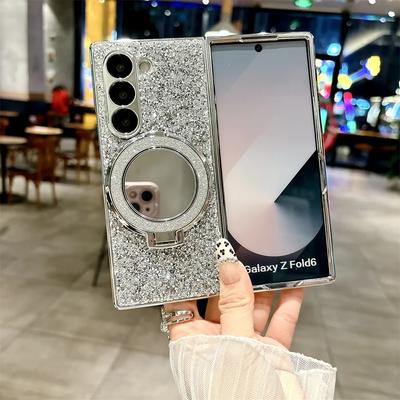 Luxusní módní třpytivý zrcadlový stojánek Magnetický kryt na telefon pro Samsung Galaxy Z Fold 7 6 5 6 4 Pokovování Bling Diamantový zadní kryt