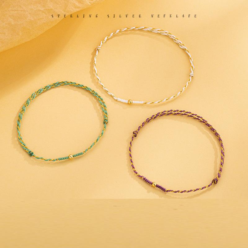 Set di Braccialetti in Corda Intrecciata Multicolore – Gioielli Minimalisti Fatti a Mano con Accenti di Perline Dorate, Regalo Fortunato Regolabile