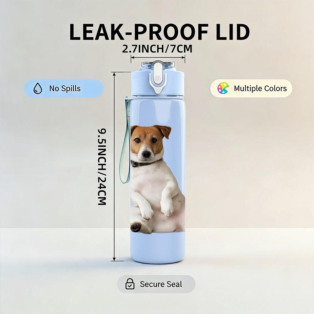 1PC Jack Russell Terrier Dog 750ml Color Plastic Sports Water Bottle Leakproof Flip Straw Lid Suitable for Sports Office Home Use