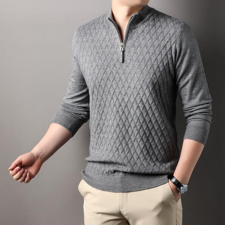

Men s Retro Korean-Style Diamond Pattern Half-Zip Knit Sweater for Autumn/Winter XXL сірий колір