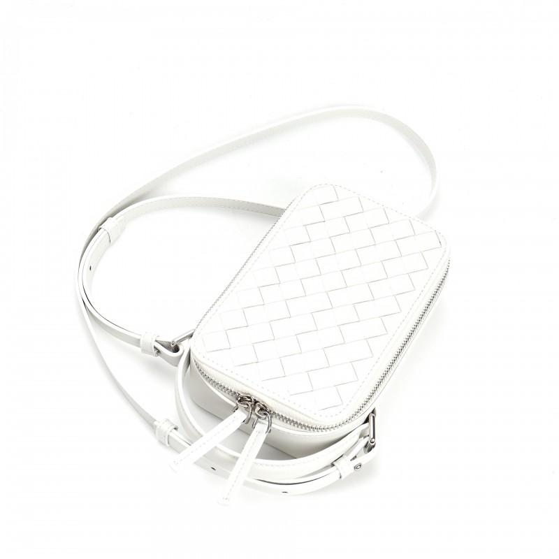 Woven Mini Square Crossbody Bag Women Genuine Leather Handheld Shoulder Street Style Daily Use