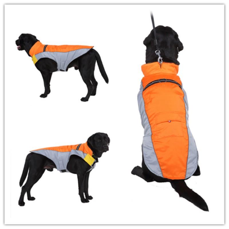 Large Dog Winter Coat With Reflective Trim Cotton Hooded Jacket Breeds Outdoor Wear