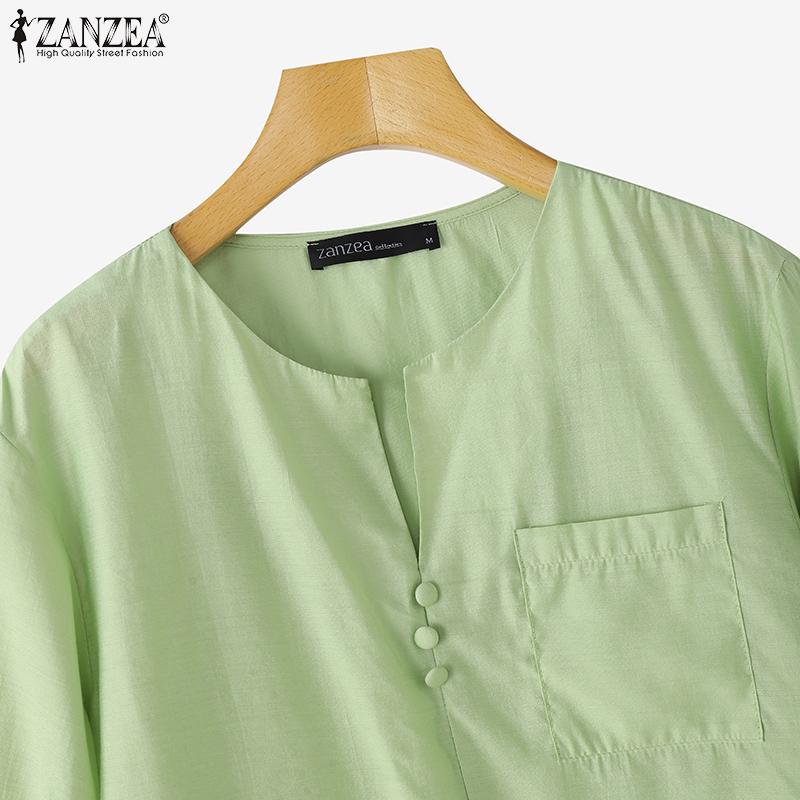 ZANZEA Women Loose Casual Round Neck Solid Color Half Sleeve Blouse
