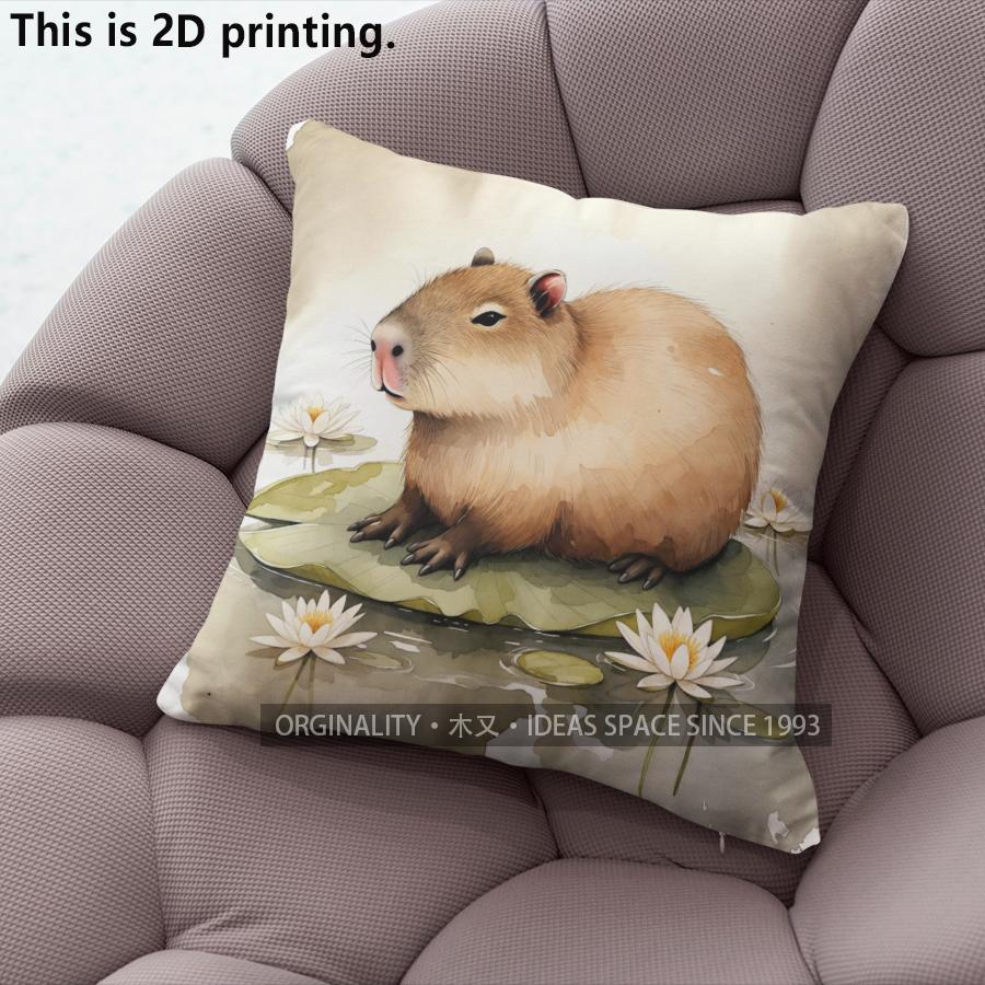 Cute Capybara Lotus Watercolor Throw Pillow Covers Pattern Cushion Cover Suitable For Sofa Bedroom Car Pillow Cover