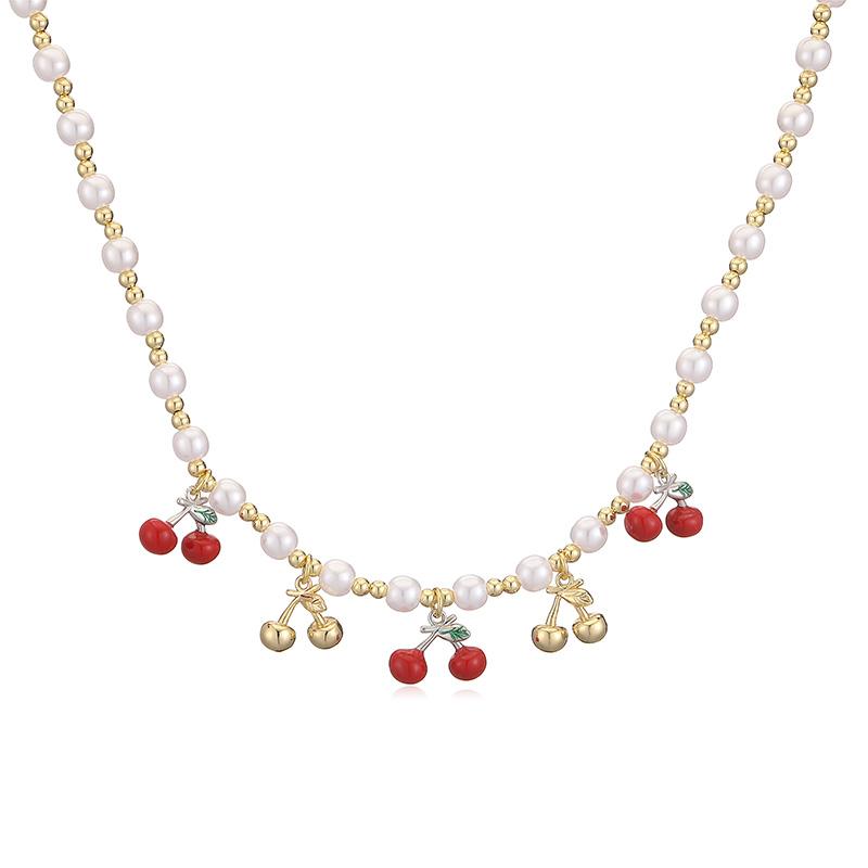 

HECHENG,18K Gold-plated Brass Oil Drops Cherry Chilli Pearl Necklace Women s Colorful and Cute Fashion Zircon Accessories 1 Pcs Other